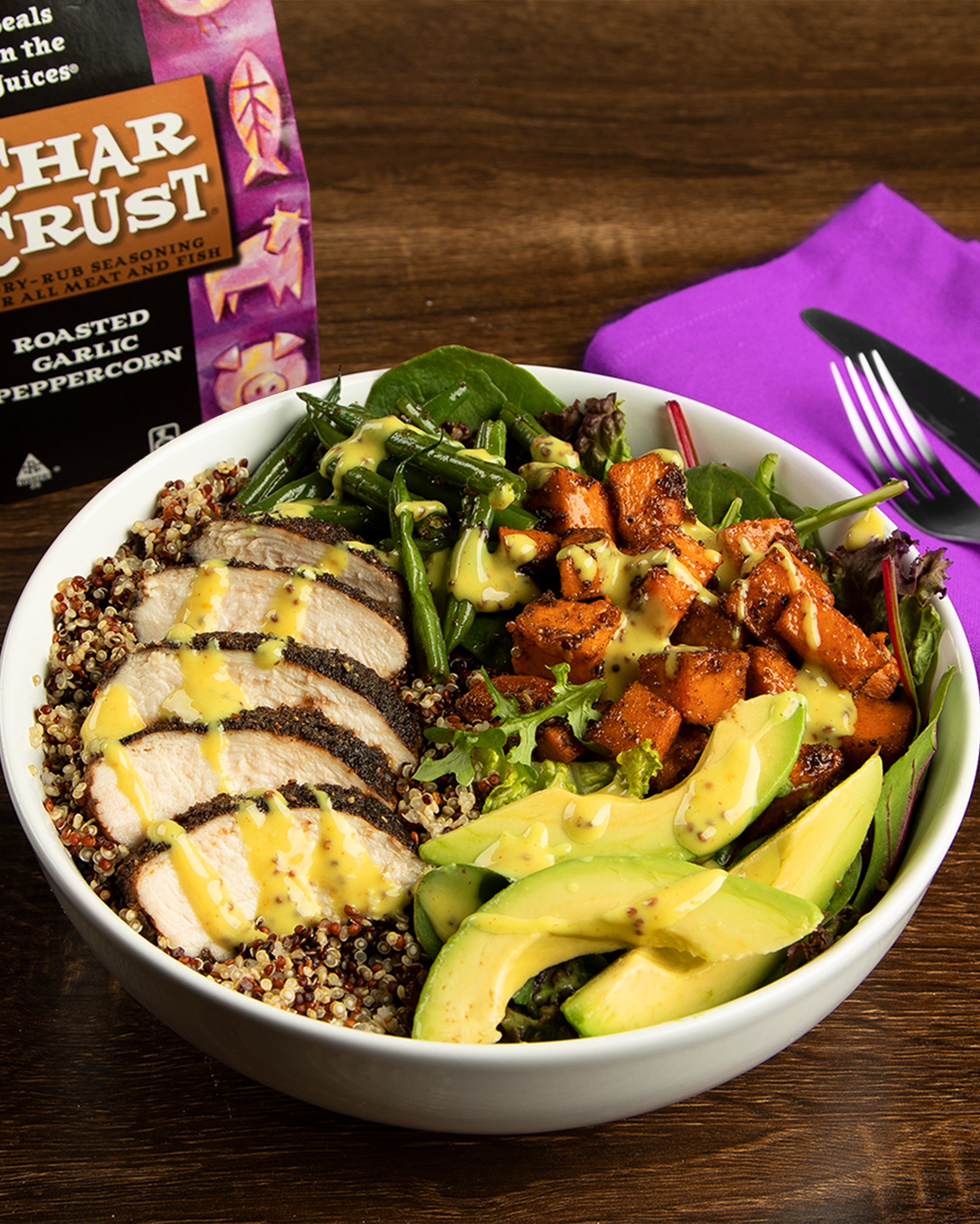 Chicken & Quinoa Bowl
– Char Crust® Dry-Rub Seasonings