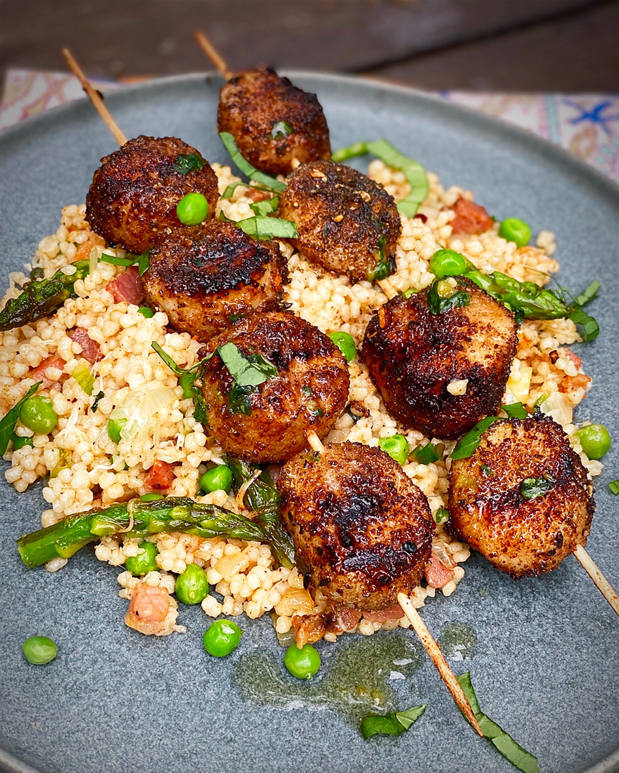 Garlic Peppercorn Scallops with Couscous