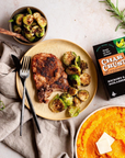 Char Crust® Hickory & Molasses dry-rub seasoning on pork chops. Used in this recipe as a pork rub but Hickory & Molasses is also good as a beef rub, steak rub, chicken rub, and pork rub.