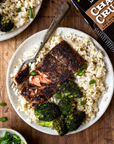 Char Crust® Ginger Teriyaki on salmon. Char Crust is used as a salmon rub in this picture but is also good as a chicken rub, beef rub and pork rub.